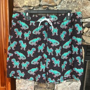 Dinosaur Swim Trunks Resort Black Green Drawstring